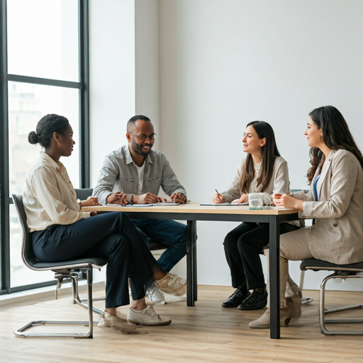 Diverse team meeting in modern office