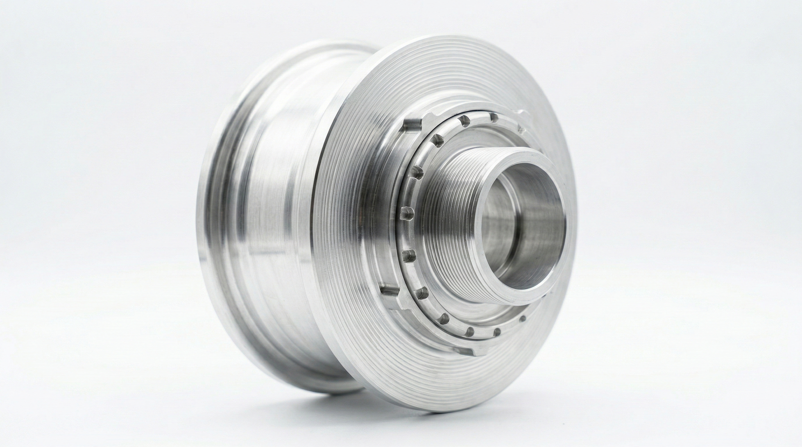CNC turned aluminum FSAE racing wheel hub with center-lock design
